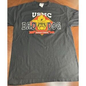 Vintage USMC Marine Corps Bad Dog Shirt Size L Black Semper Fidelis